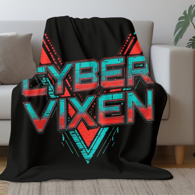 Cobertor De Velo Cyber Vixen Gamer Girl Black Red Teal Video Gaming (Criador carregado)