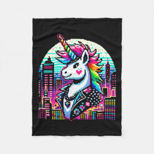 Cobertor De Velo Cyberpunk Unicorn Neon Pixel Art Design da paisage