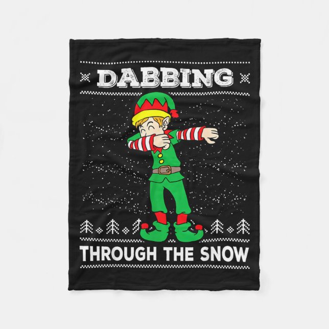 Cobertor De Velo Dabbing Through The Snow Elf Dab Ugly Christmas Sw (Frente)