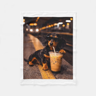 Cobertor De Velo Dachshund Bebendo Café Gelado Meme Engraçado de An