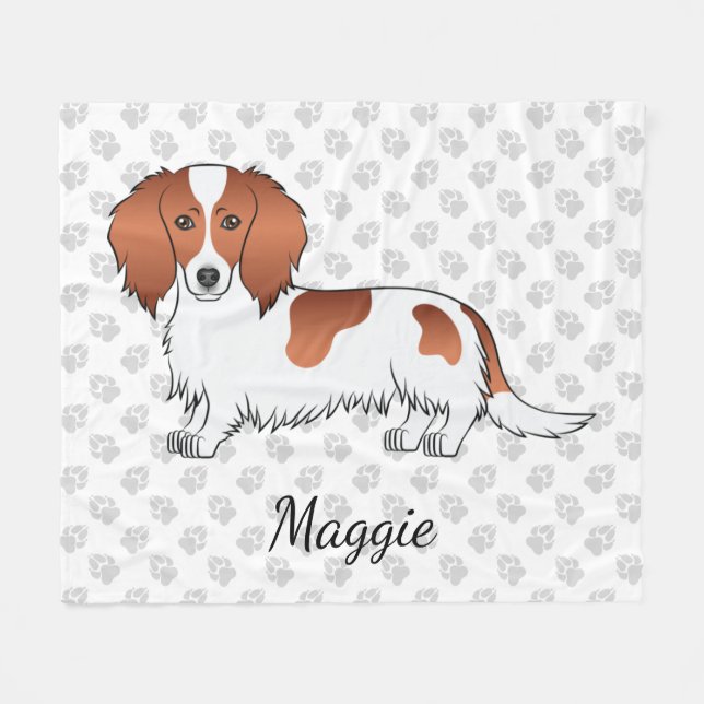 Cobertor De Velo Dachshund Cartoon Cão de Pelo Longo Piebald Vermel (Frente (Horizontal))