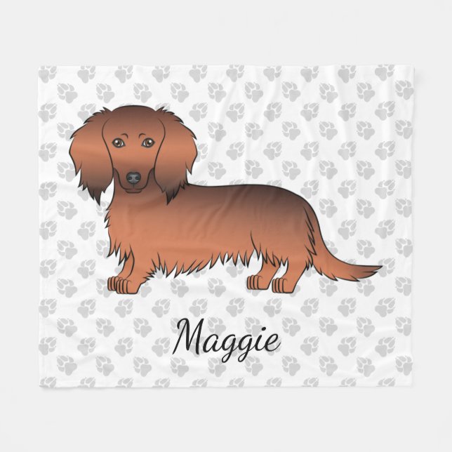 Cobertor De Velo Dachshund Cartoon Cão de Pelo Longo Sable Vermelho (Frente (Horizontal))