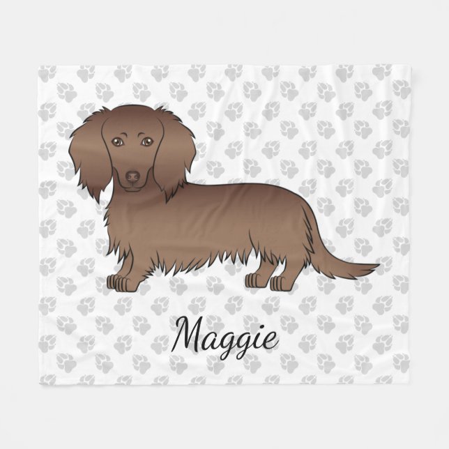 Cobertor De Velo Dachshund Cartoon de Cabelo Longo de Chocolate & N (Frente (Horizontal))