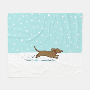 Cobertor De Velo Dachshund Correndo na Neve Cachorro Wiener Férias