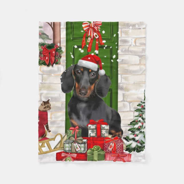 Cobertor De Velo Dachshund Dog Christmas (Frente)