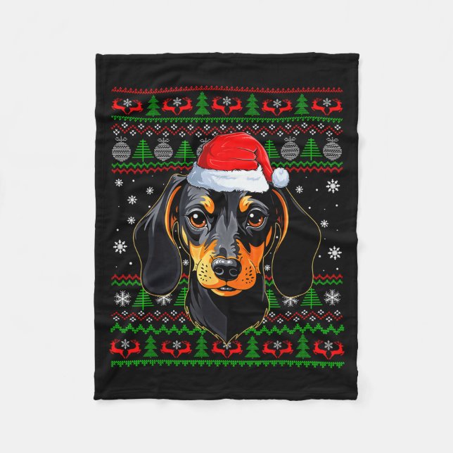 Cobertor De Velo Dachshund Dog Christmas Ugly Sweater Santa Adults  (Frente)
