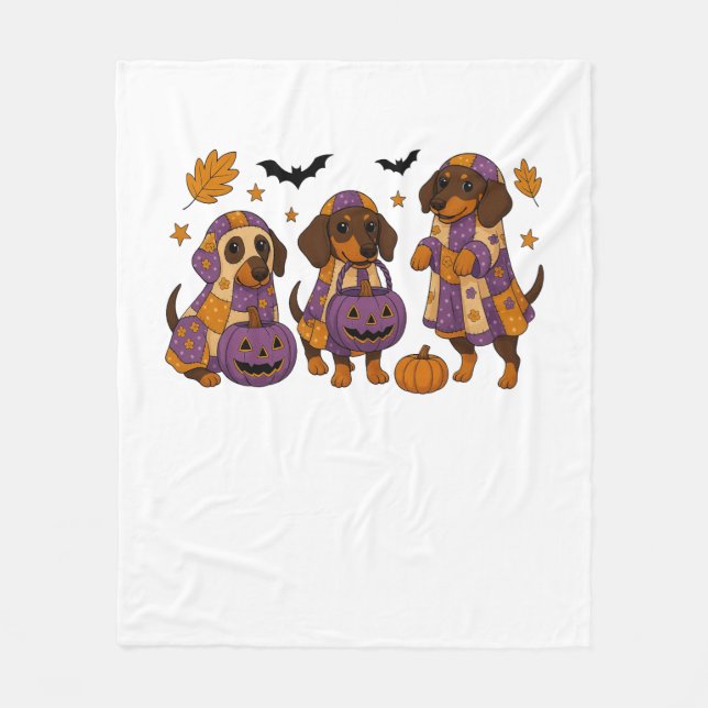 Cobertor De Velo Dachshund Dog Ghost Halloween (Frente)