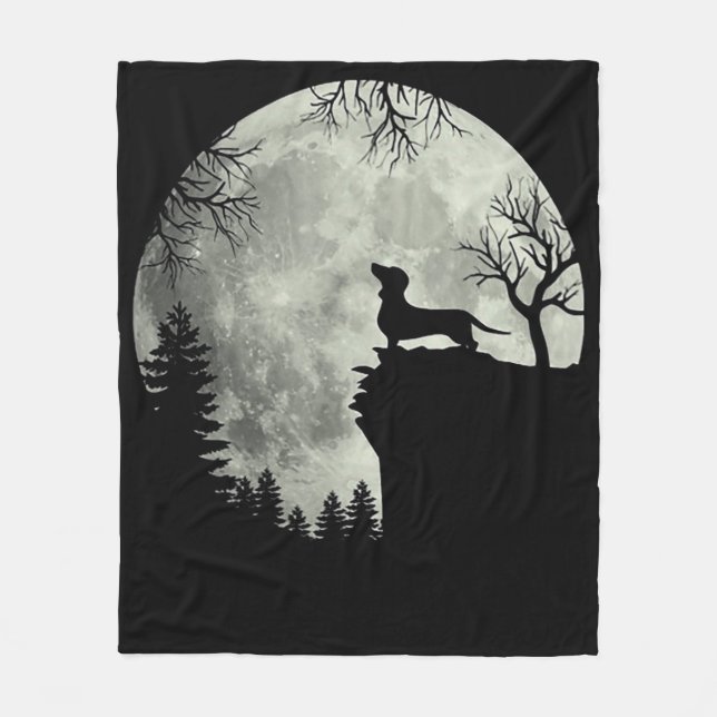 Cobertor De Velo Dachshund E Lua Halloween (Frente)