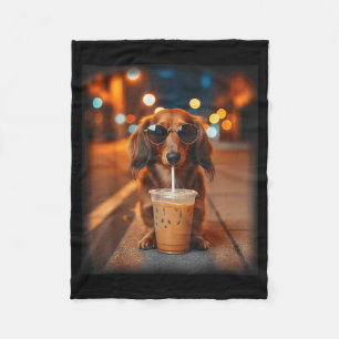 Cobertor De Velo Dachshund engraçado bebendo café gelado amante do 