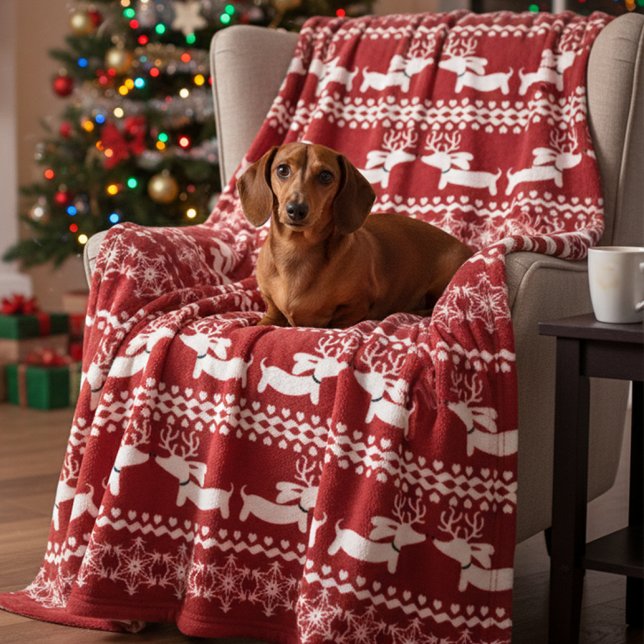 Cobertor De Velo Dachshund Fair Isle Ugly Christmas Sweater Blanket (Dachshund Scandi-core Christmas blanket)