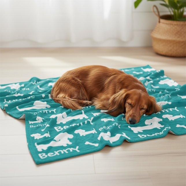 Cobertor De Velo Dachshund Fleece Blanket Personalizado para Doxies (Personalized dachsund blanket)