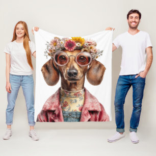 Cobertor De Velo Dachshund Floral com Estilo Vintage