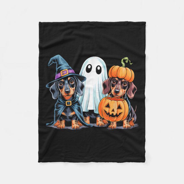 Cobertor De Velo Dachshund Halloween Engraçado Wiener Dog Pumpkin W (Frente)