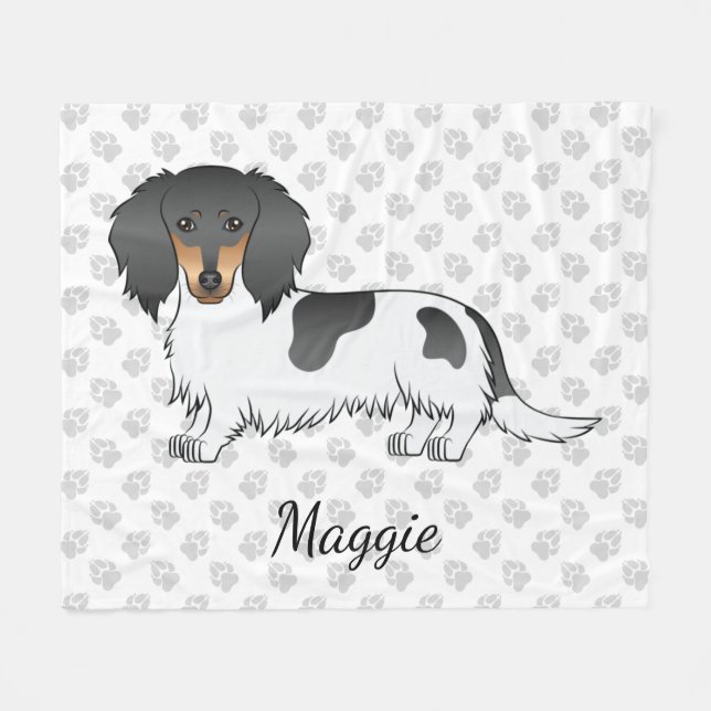 Cobertor De Velo Dachshund Longo de Cabelo Preto e Marrom Piebald & (Frente (Horizontal))