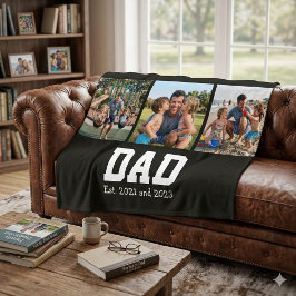 Cobertor De Velo Dad Est. Bold Black Font 3 Photo Fathers Day Gift