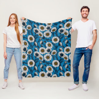 Cobertor De Velo Daisies on blue