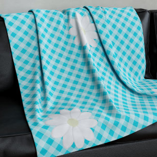 Cobertor De Velo Daisy Blue Paid Gingham Check Fleece Blanket