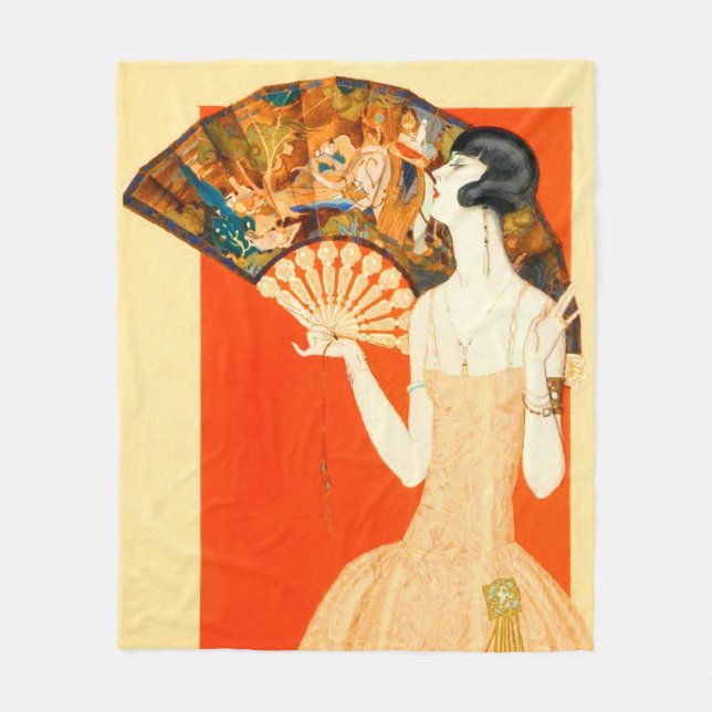 Cobertor De Velo dama de arte deco com fã (Frente)