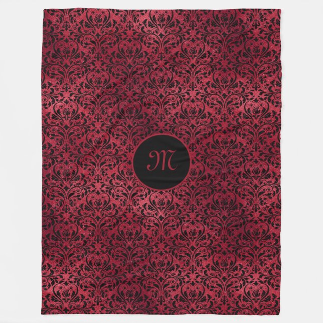 Cobertor De Velo Damasco preto vermelho com monograma (Frente)