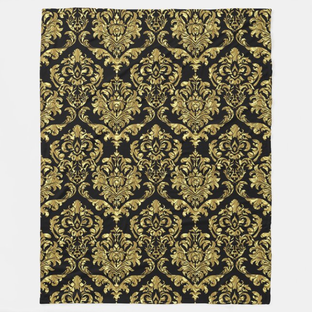 Cobertor De Velo Damascos Florais Pretos E Dourados (Frente)