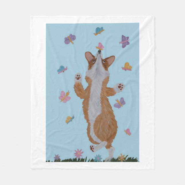 Cobertor De Velo Dancing Corgi with butterflies (Frente)
