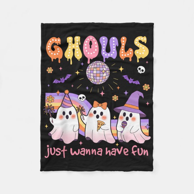 Cobertor De Velo Dancing Ghost Ghouls Just Wanna Have Fun Halloween (Frente)