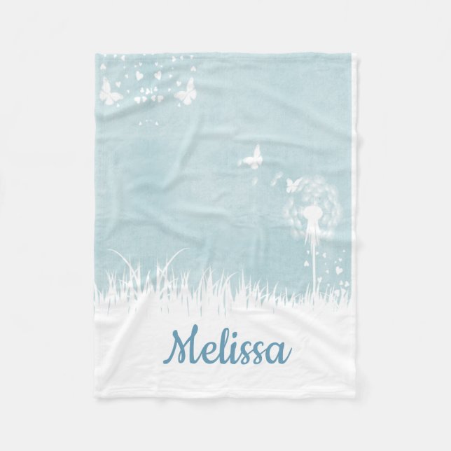 Cobertor De Velo Dandeliões, Borboletas e Céus Azuis (Frente)