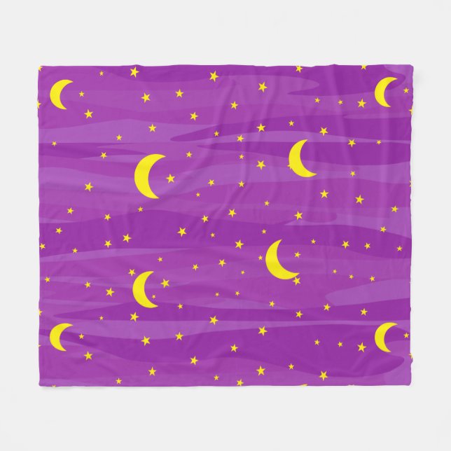 Cobertor De Velo Dark Purple Night Sky - Stars and Moon Pattern  (Frente (Horizontal))
