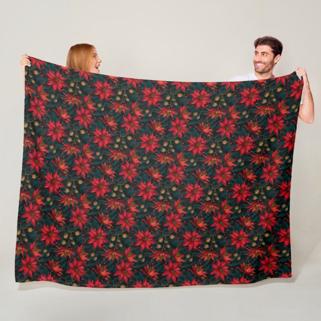 Cobertor De Velo Dark Red Christmas Floral Pattern (In Situ)