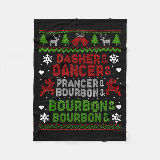 Cobertor De Velo Dasher Dancer Prancer Bourbon Ugly Christmas Santa (Frente)