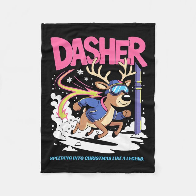 Cobertor De Velo Dasher Reindeer Christmas Speeding Fun  (Frente)
