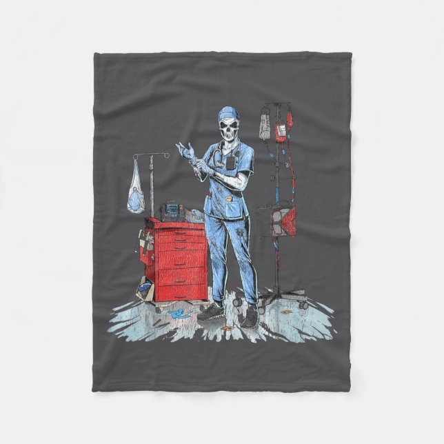 Cobertor De Velo Deadside Nurse Blue Scrubs Funny Skeleton Doctor M (Frente)