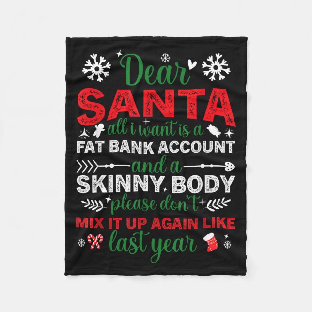 Cobertor De Velo Dear Santa Fat Bank Account Skinny Body Funny Chri (Frente)