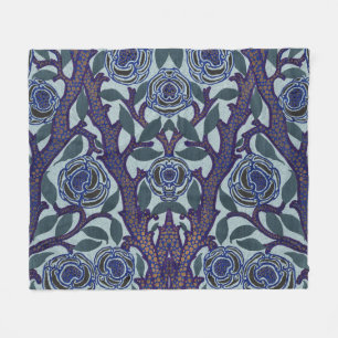 Cobertor De Velo Decoração Floral Rosa Art Déco Azul Real e Dourado