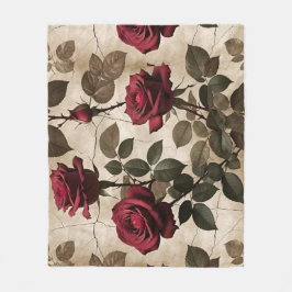 Cobertor De Velo Deep Red Roses With Dark Green Leaves