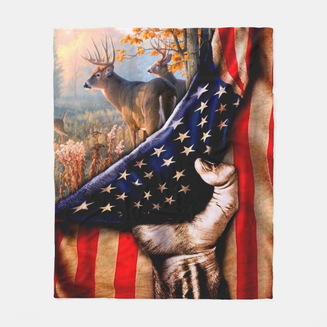 Cobertor De Velo Deer American Flag Blanket, (Frente)