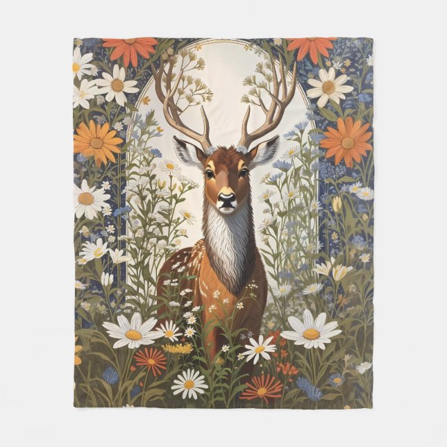 Cobertor De Velo Deer Amid Daisy Flowers (Frente)
