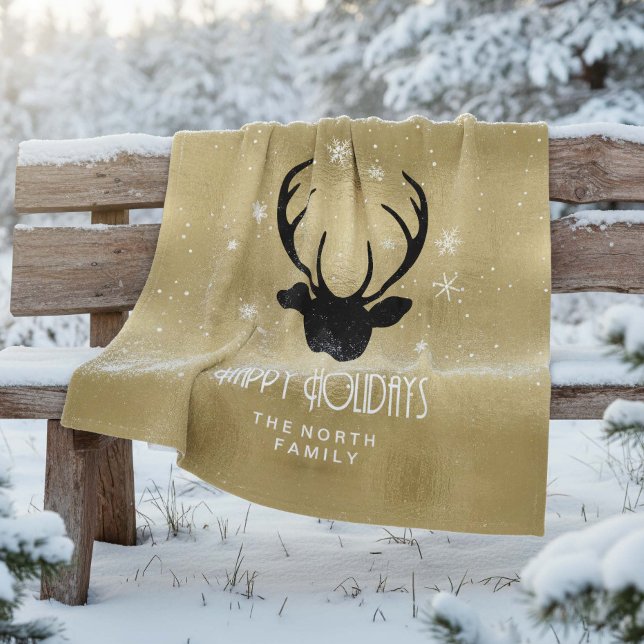 Cobertor De Velo Deer Antlers Silhouette & Snowflakes Dourado ID861 (Criador carregado)