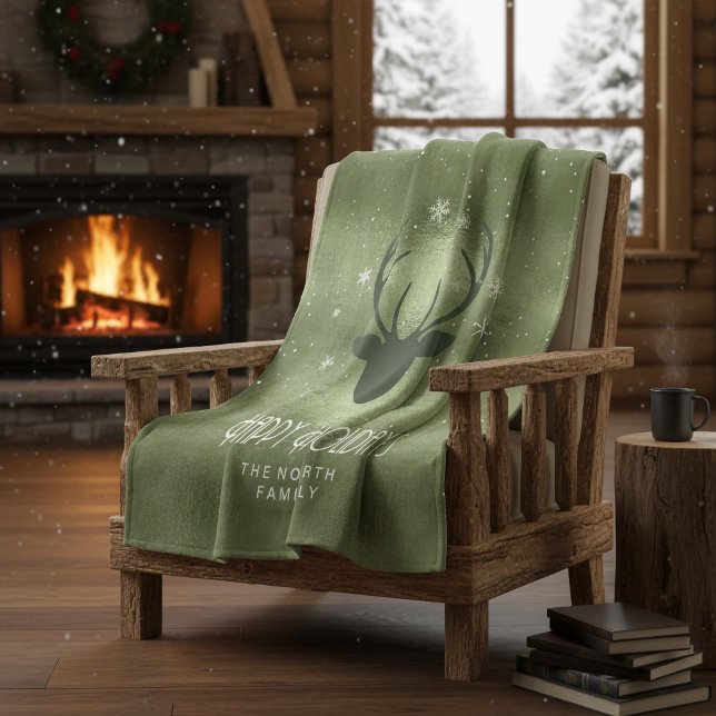 Cobertor De Velo Deer Antlers Silhouette & Snowflakes Green ID861 (Criador carregado)