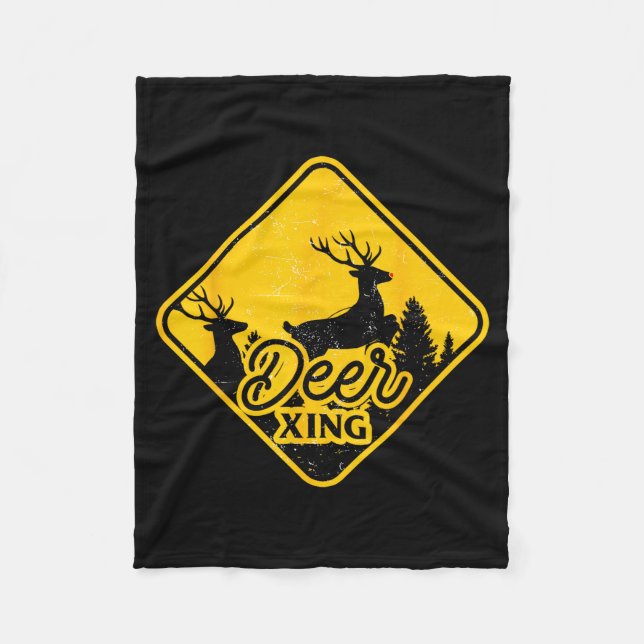 Cobertor De Velo Deer Crossing Sign Christmas Xing Reindeer Funny M (Frente)