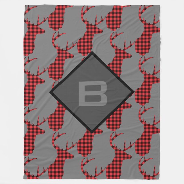 Cobertor De Velo Deer Head Antlers Patterno Buffalo Xadrez Monogram (Frente)