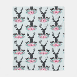 Cobertor De Velo Deer Head com Flores e Montanhas Rosa Padrão