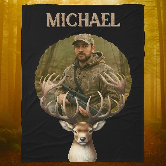 Cobertor De Velo Deer Hunter Personalized Photo Camouflage Name (Criador carregado)