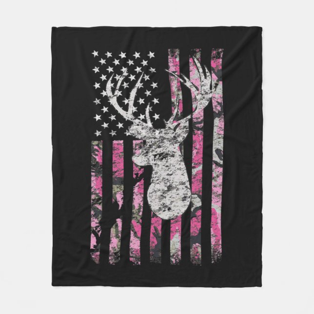 Cobertor De Velo Deer Hunting Camo American Flag Pink Buck  (Frente)