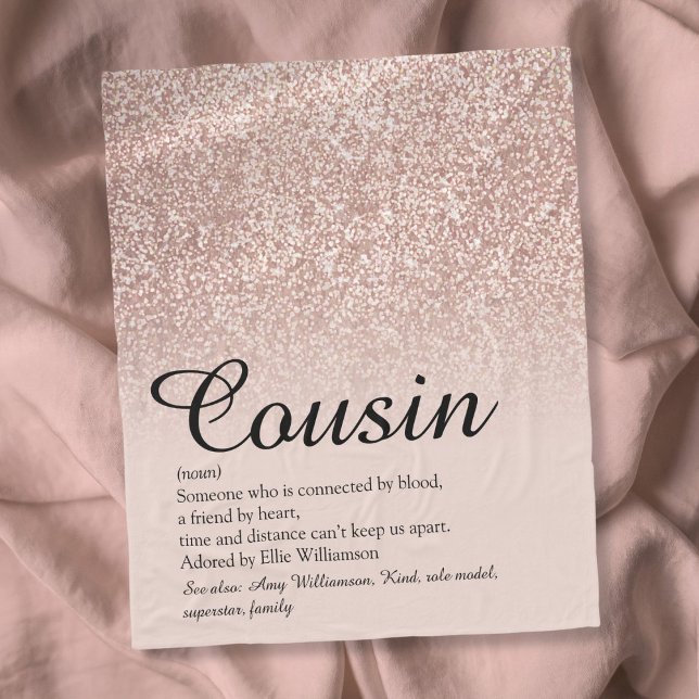 Cobertor De Velo Definição de Prima Script Rose Gold Brilho (Cousin Definition Script Rose Gold Glitter Fleece Blanket)