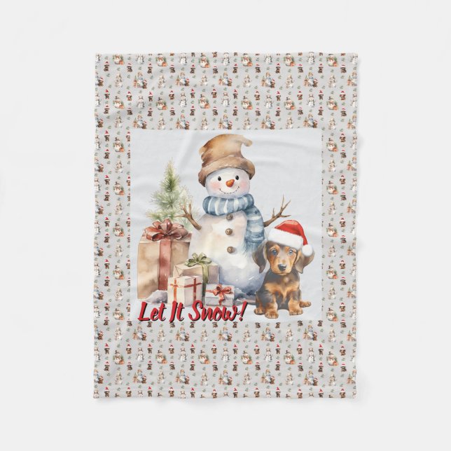 Cobertor De Velo Deixe Snow Dachshund e Snowman (Frente)