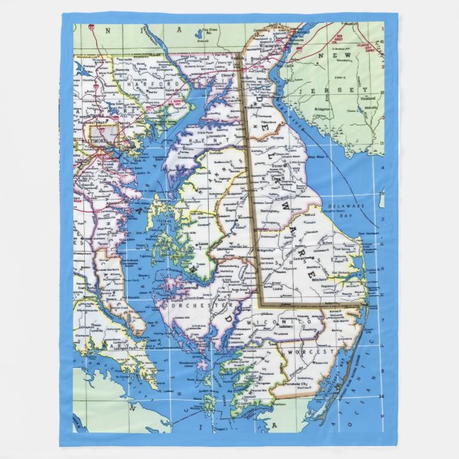 Cobertor De Velo Delaware - Maryland Vintage Map (Frente)