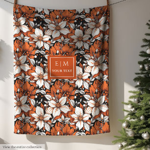 Cobertor De Velo Delicar terracotta e flores brancas personalizadas