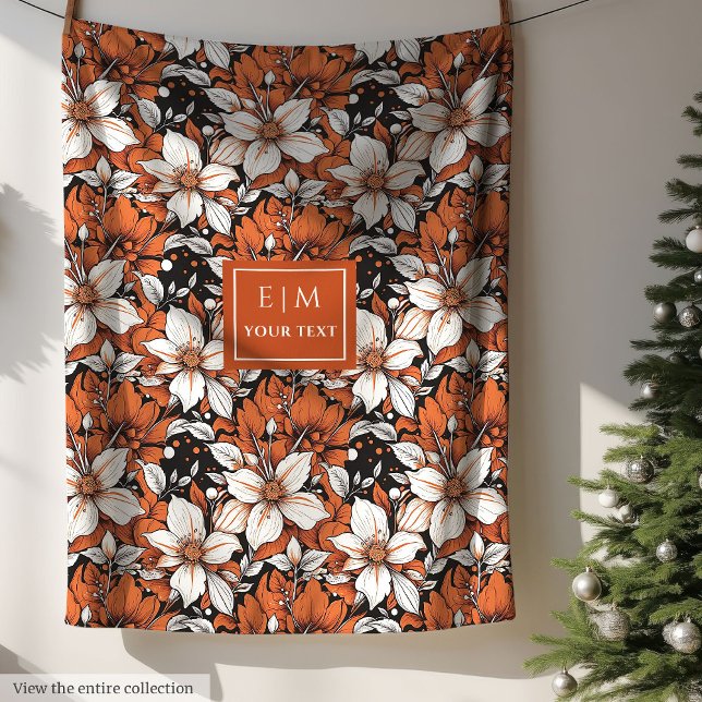 Cobertor De Velo Delicar terracotta e flores brancas personalizadas (Delicate terracotta and white flowers custom Fleece Blanket )