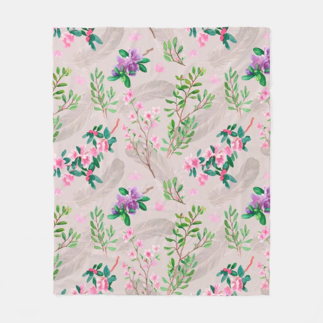 Cobertor De Velo Delicate pattern with rhododendron flowers and fea (Frente)